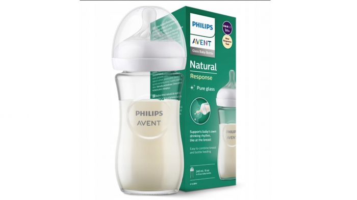 Biberon  din sticla, cu tetina din silicon 240 ml, Philips Natural Response SCY933/01, Transparent [2]