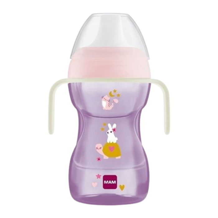 Biberon din polipropilena, anticurgere, cu cioc si manere, 270 ml MAM Fun to Drink Cup, 856631, Mov [1]