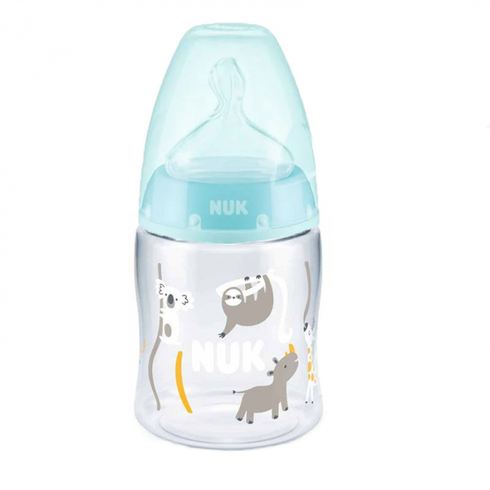Biberon din polipropilena cu indicator de temperatura si tetina din silicon M 120 ml 0-6 luni Nuk Nature Sense 527656-1, Albastru [1]