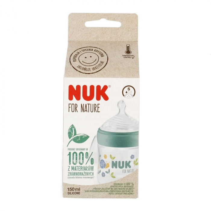 Biberon din polipropilena cu indicator de temperatura si tetina din silicon S 150 ml Nuk For Nature 10743076, Verde [4]