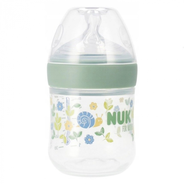 Biberon din polipropilena cu indicator de temperatura si tetina din silicon S 150 ml Nuk For Nature 10743076, Verde [1]