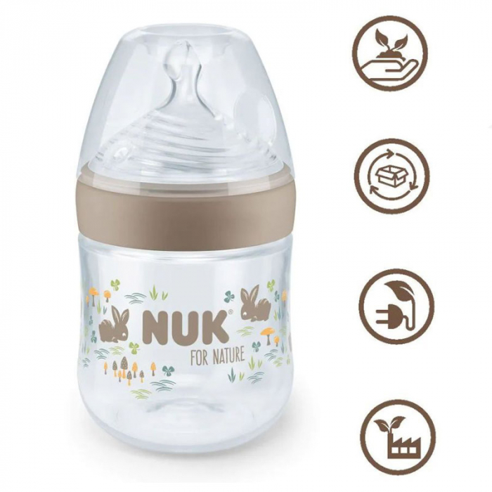 Biberon din polipropilena cu indicator de temperatura si tetina din silicon S 150 ml Nuk For Nature 10743076R, Roz [4]