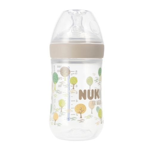 Biberon din polipropilena cu indicator de temperatura si tetina din silicon, M 260 ml, Nuk For Nature, 441151, Alb [1]