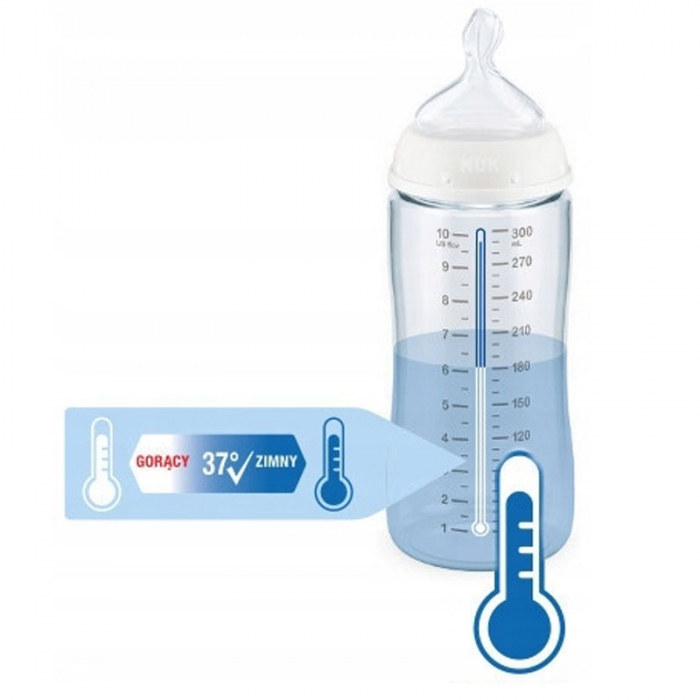 Biberon din polipropilena cu tetina din latex si tetina din silicon 300 ml Nuk First Choice+ 741926-A, Alb [3]
