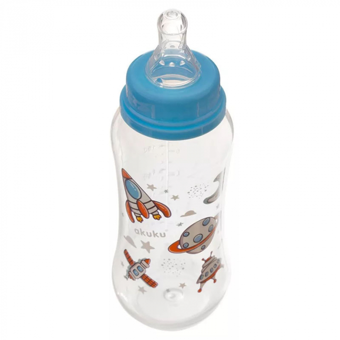 Biberon din polipropilena cu tetina din silicon 250 ml Akuku Feeding Bottle A0105, Albastru [2]
