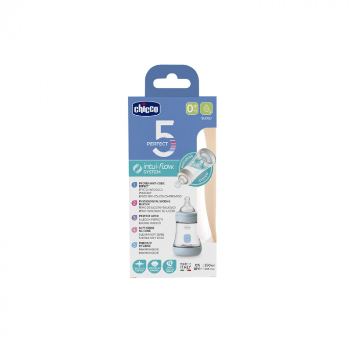 Biberon din polipropilena cu tetina din silicon 150 ml 0 luni+ Chicco Perfect 5 Intui-flow 121946 [2]