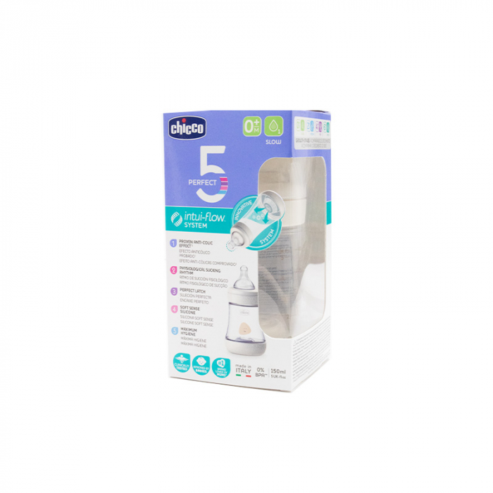 Biberon din polipropilena cu tetina din silicon 150 ml 0 luni+ Chicco Perfect 5 Intui-flow 121953C [2]