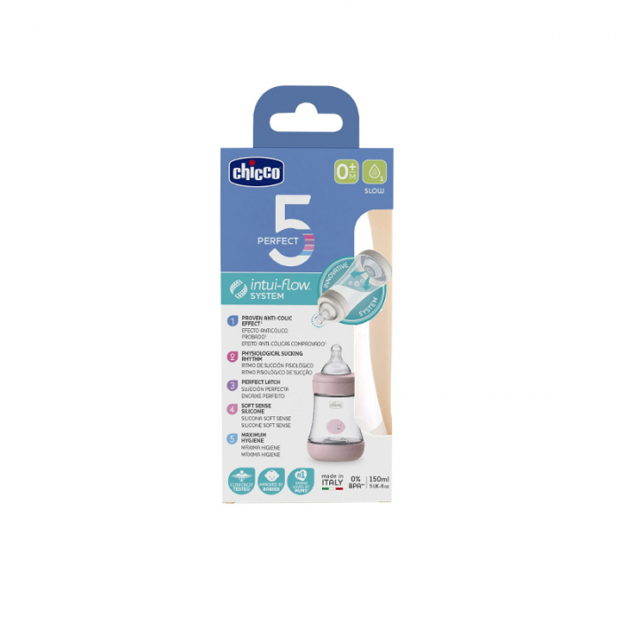 Biberon din polipropilena cu tetina din silicon 150 ml 0 luni+ Chicco Perfect 5 Intui-flow 1937RZ [2]