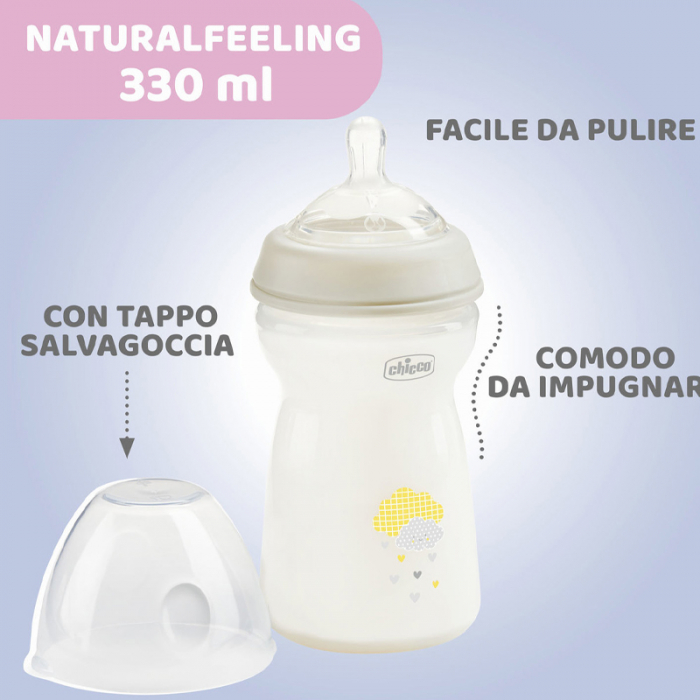 Biberon din polipropilena cu tetina din silicon 330 ml Chicco Natural Feeling 153763, Alb [2]