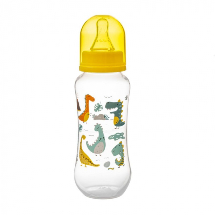 Biberon din polipropilena cu tetina din silicon 250 ml Akuku Feeding Bottle 0+ luni EN14350, Galben [1]