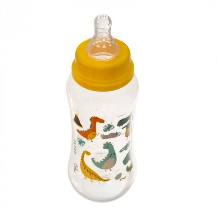 Biberon din polipropilena cu tetina din silicon 250 ml Akuku Feeding Bottle 0+ luni EN14350, Galben [2]