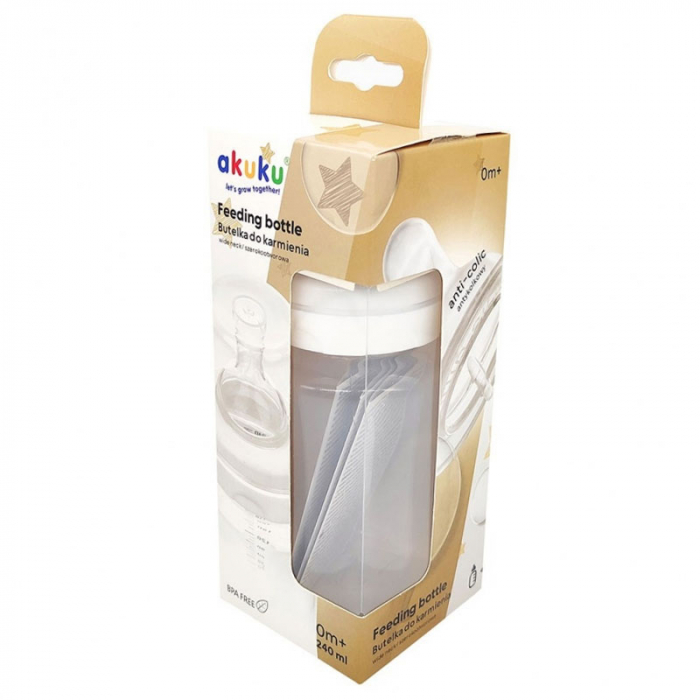 Biberon din polipropilena cu tetina din silicon anti-colici 240 ml Akuku Feeding Bottle A0107, Transparent [3]