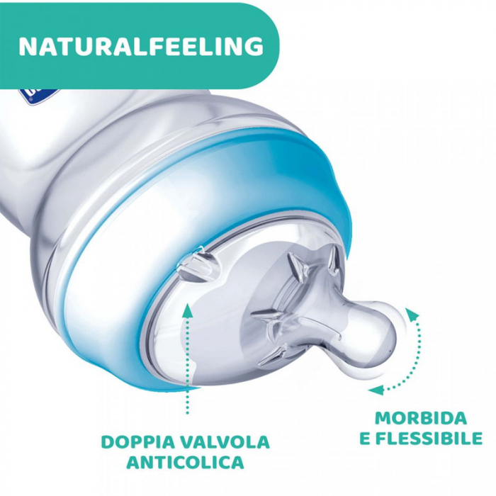 Biberon din polipropilena cu tetina din silicon 250 ml Chicco Natural Feeling 153640, Albastru [3]