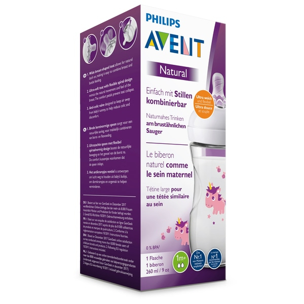 Biberon din polipropilena cu tetina din silicon 260 ml 1+ luni Philips Avent Natural SCF070/25 [6]