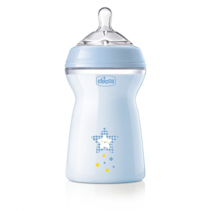 Biberon din polipropilena cu tetina din silicon 330 ml Chicco Natural Feeling 153756, Albastru [1]