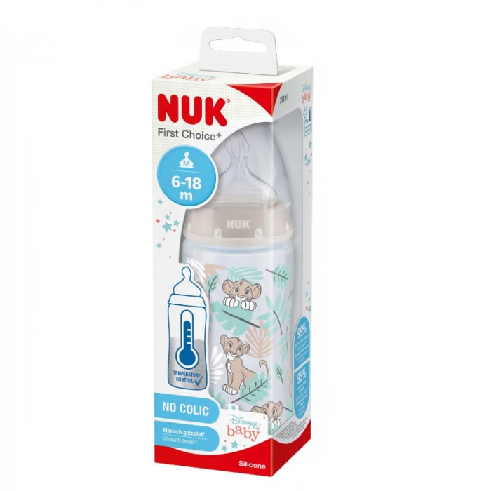 Biberon din polipropilena cu tetina din silicon, cu indicator de temperatura, 300 ml Nuk First Choice+ 741764-6-9, Gri [3]