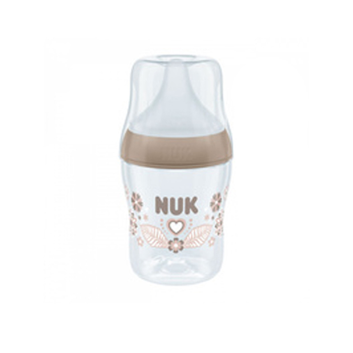 Biberon din polipropilena, cu tetina din silicon anticolici si senzor de temperatura, 150 ml Nuk Perfect Match Heart, 435907-2, Alb [1]