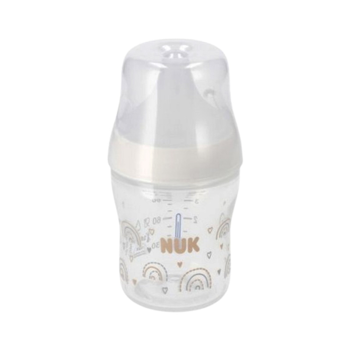 Biberon din polipropilena, cu tetina din silicon anticolici si senzor de temperatura, 150 ml Nuk Perfect Match Hearts, 435907, Alb [1]