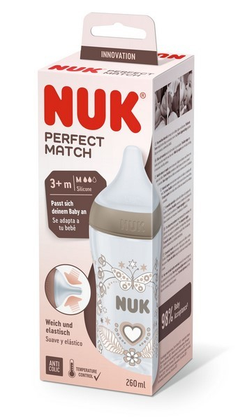 Biberon din polipropilena, cu tetina din silicon anticolici si senzor de temperatura, 260 ml Nuk Perfect Match Butterfly 436003-2, Alb [3]