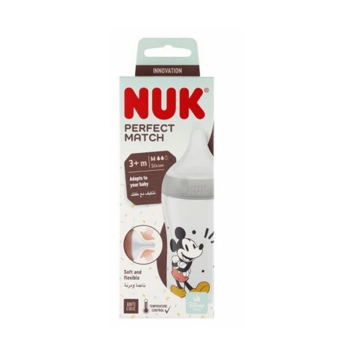 Biberon din polipropilena, cu tetina din silicon anticolici si senzor de temperatura, 260 ml Nuk Perfect Match Mickey Mouse 435914, Alb [3]
