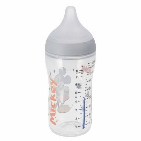 Biberon din polipropilena, cu tetina din silicon anticolici si senzor de temperatura, 260 ml Nuk Perfect Match Mickey Mouse 435914, Alb [2]