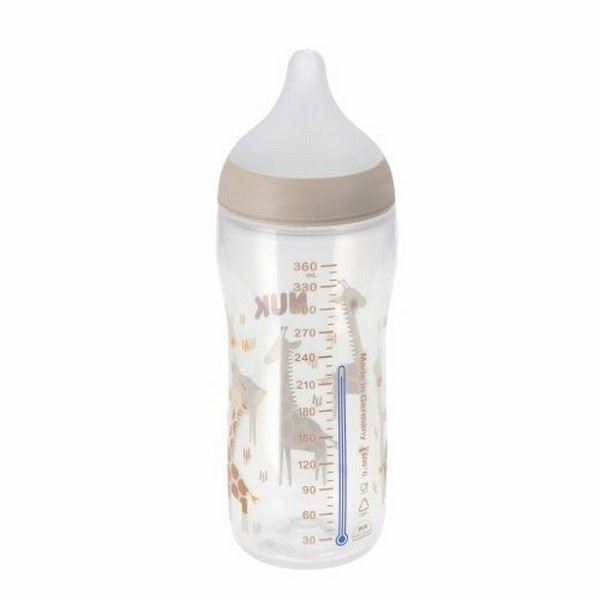 Biberon din polipropilena, cu tetina din silicon anticolici si senzor de temperatura, 360 ml Nuk Perfect Match Giraffe 443445, Alb [2]