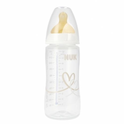 Biberon din polipropilena cu tetina din latex, cu indicator de temperatura, 300 ml M Nuk First Choice+ , 360094, 3-6 luni, Alb [1]