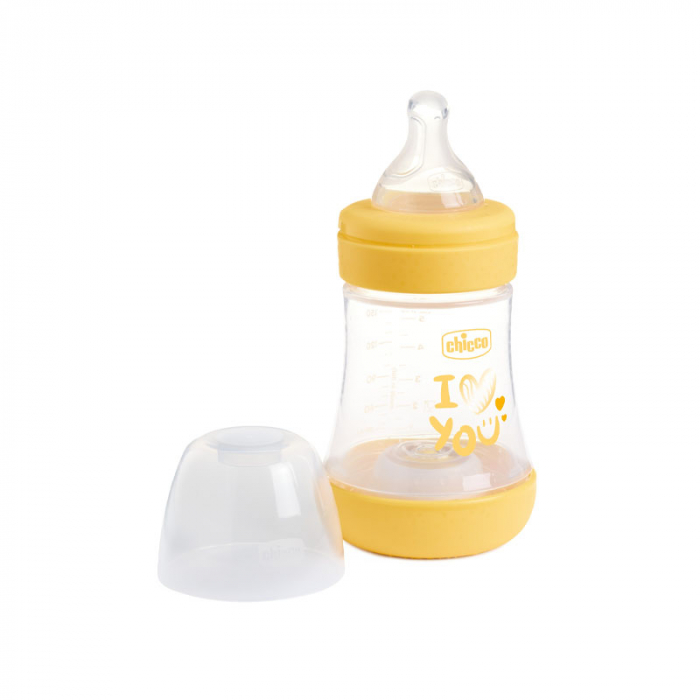 Biberon din sticla cu tetina din silicon 150 ml Chicco Perfect 5 153879, Galben [2]