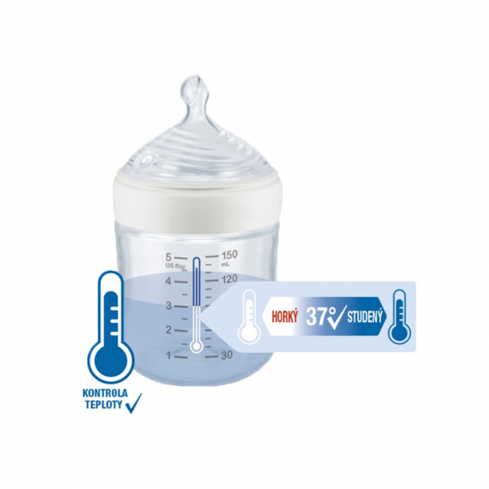 Biberon din polipropilena cu indicator de temperatura si tetina din silicon, M 260 ml, Nuk For Nature, 441151, Alb [3]