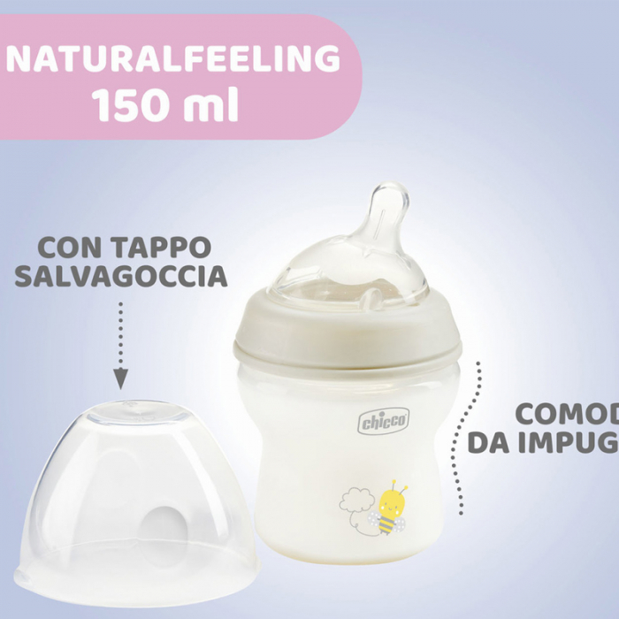Biberon din polipropilena cu tetina din silicon 150 ml Chicco Natural Feeling 153657, Alb [2]