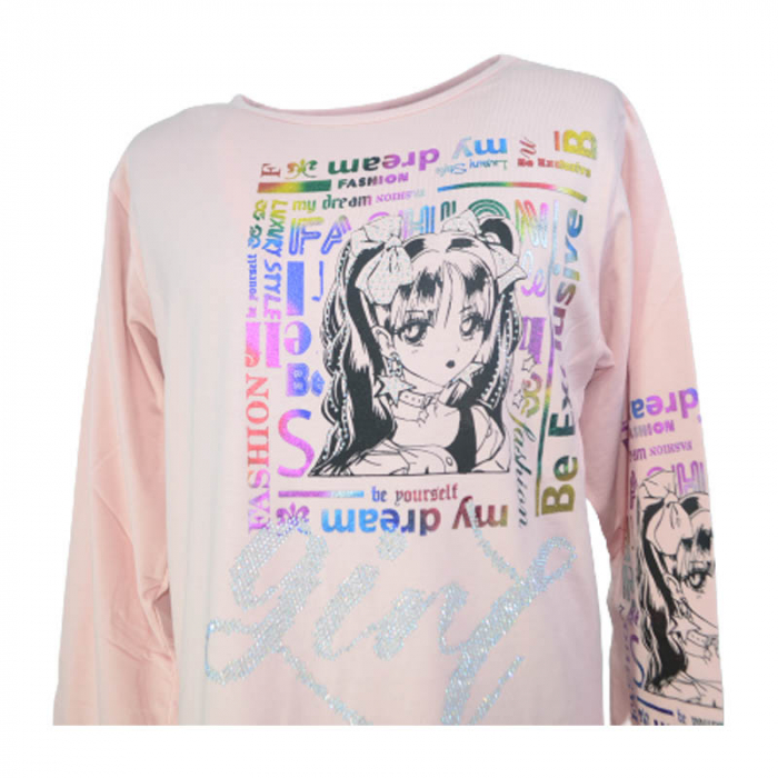 Bluza cu maneca lunga pentru fete OLC SVR 230323-10, Roz [2]