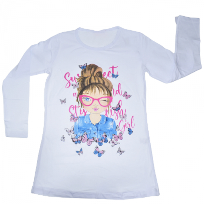 Bluza cu maneca lunga pentru fete OLC SVR 74017A, Alb [1]