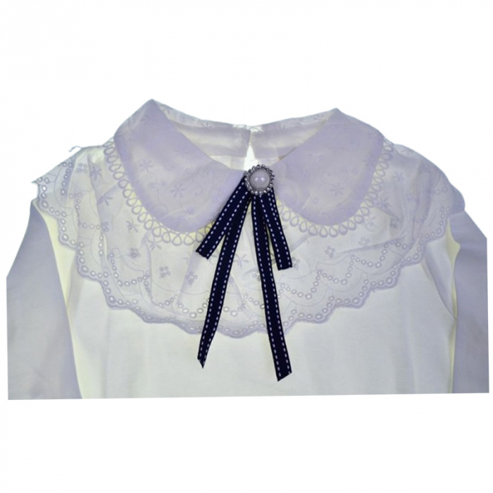 Bluză elegantă, cu broșă, pentru fete, Mini Junior BL1908A2, Alb [2]