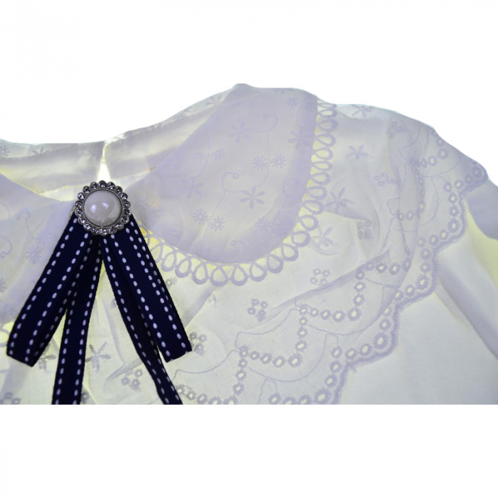 Bluză elegantă, cu broșă, pentru fete, Mini Junior BL1908A2, Alb [4]