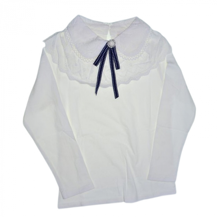 Bluză elegantă, cu broșă, pentru fete, Mini Junior BL1908A2, Alb [1]