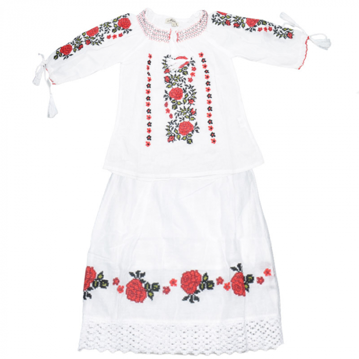 Compleu traditional 2 piese ie si poale pentru fete Mini Junior MRII-2, Alb [5]