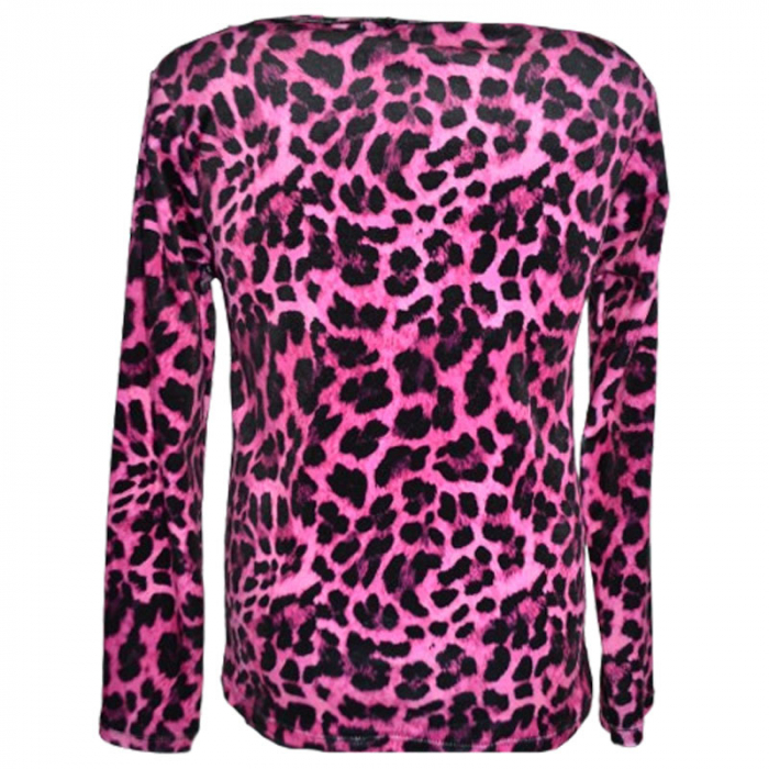 Bluza din catifea animal print cu maneca lunga si colier pentru fete Lucky Girl B91223, Fucsia [2]