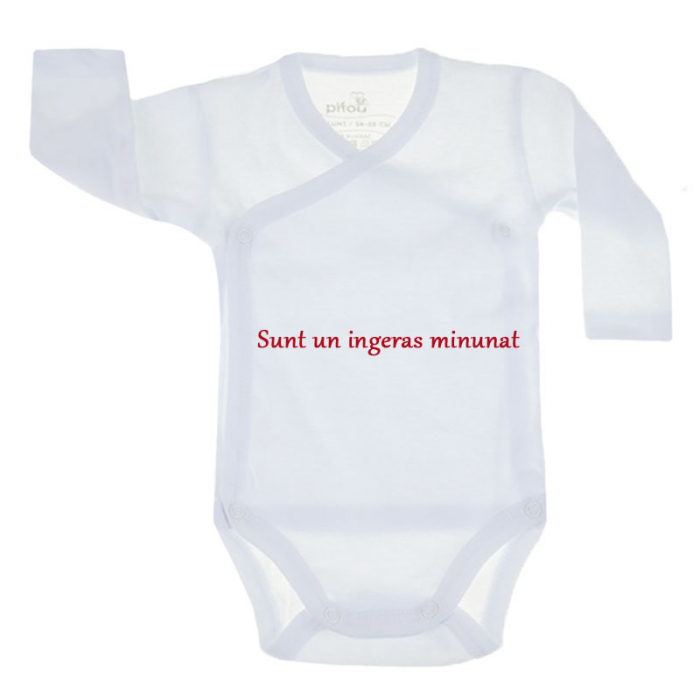 Body cu maneca lunga pentru copii Pifou Model 10 ML M10ML2-A3-54-58-cm, Alb [1]