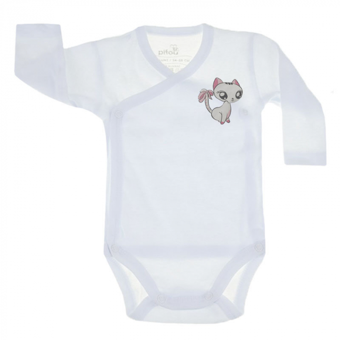 Body cu maneca lunga pentru fete Pifou Model 10 ML M120-ML5A-66-70-cm, Alb [1]