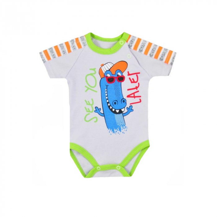 Body cu maneca scurta pentru baieti Koala Aligator 05-954AL_62 cm, Alb [1]