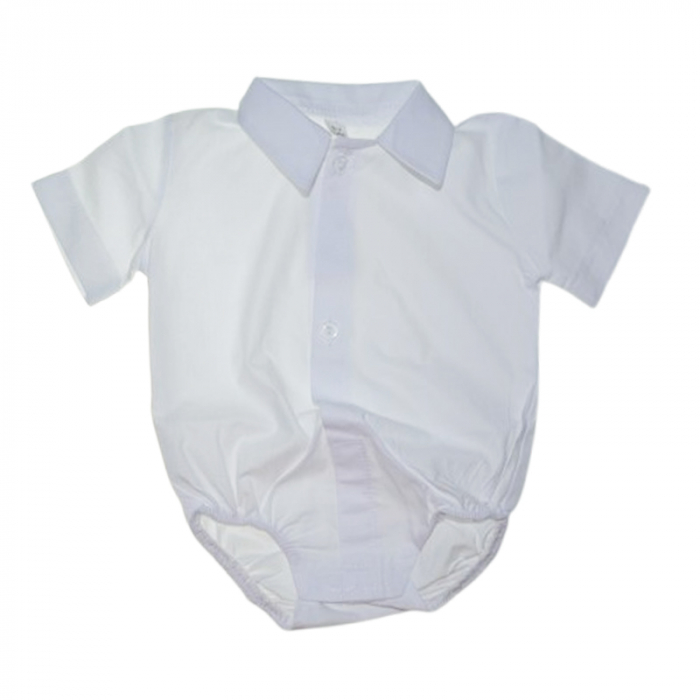 Body cu maneca scurta, tip camasa pentru baieti, Mini Junior, BC0307, Alb [1]