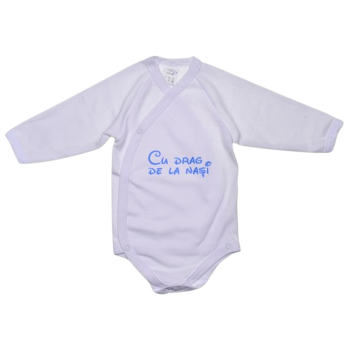 Body din bumbac, cu maneca lunga,  cu mesaj, pentru bebelusi, Mini Junior 1411A-68, Alb [1]