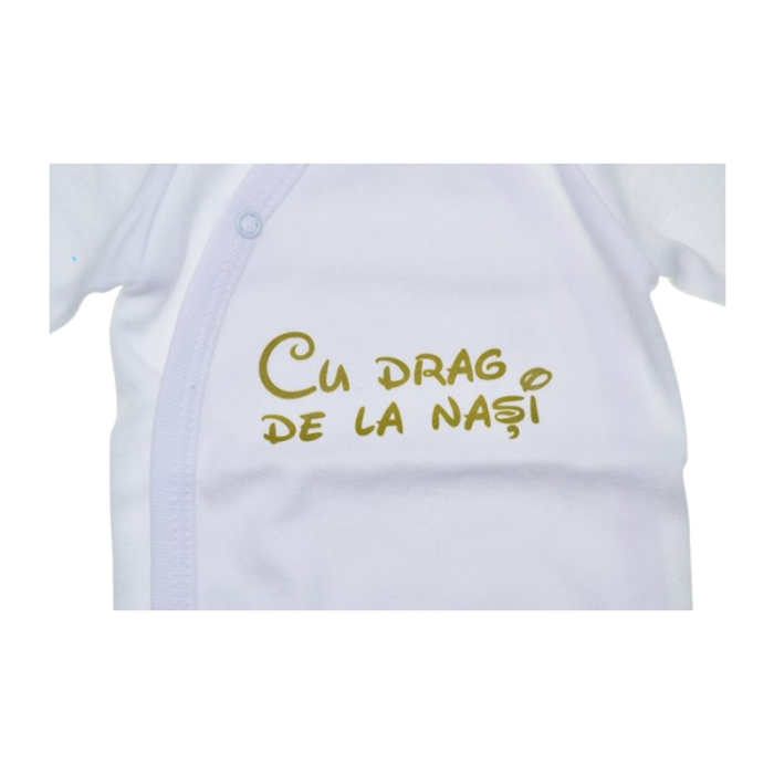 Body din bumbac, cu maneca lunga, cu mesaj, pentru bebelusi, Mini Junior 1411A2-68, Alb [2]