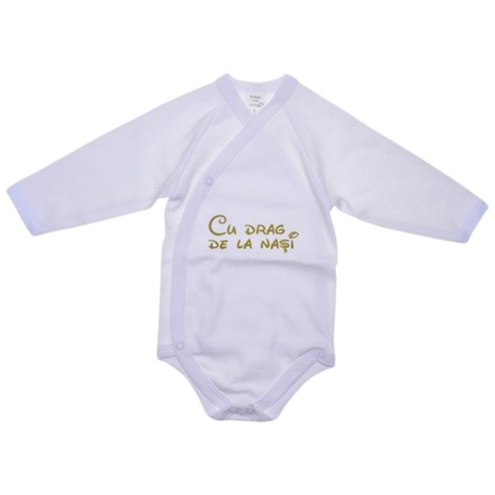 Body din bumbac, cu maneca lunga, cu mesaj, pentru bebelusi, Mini Junior 1411A2-68, Alb [1]