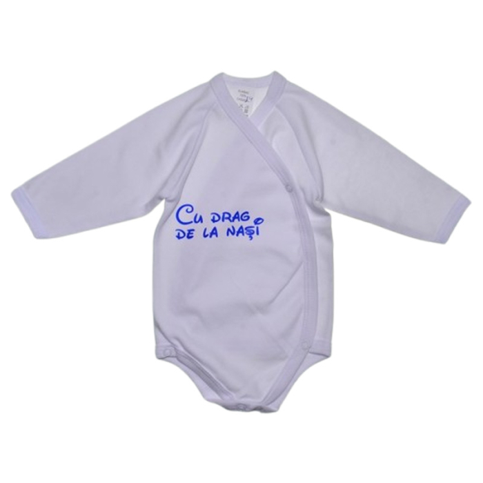 Body din bumbac, cu maneca lunga,  cu mesaj, pentru bebelusi, Mini Junior 1411A3-68, Alb [1]