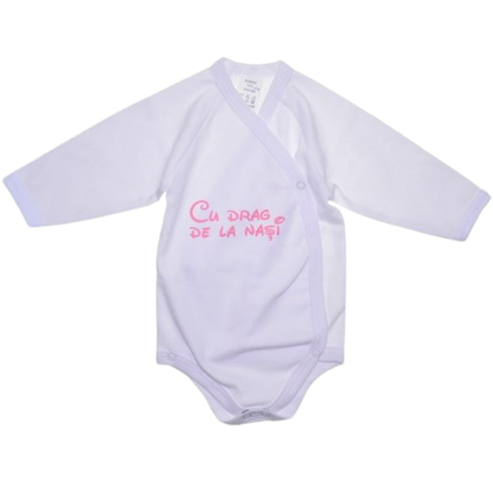 Body din bumbac, cu maneca lunga, cu mesaj, pentru bebelusi, Mini Junior 1411R2-68, Alb [1]