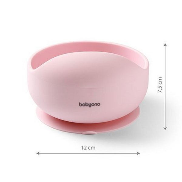Bol din silicon cu ventuza, 12 x 7,5 cm, BabyOno 1481/02, Roz [4]