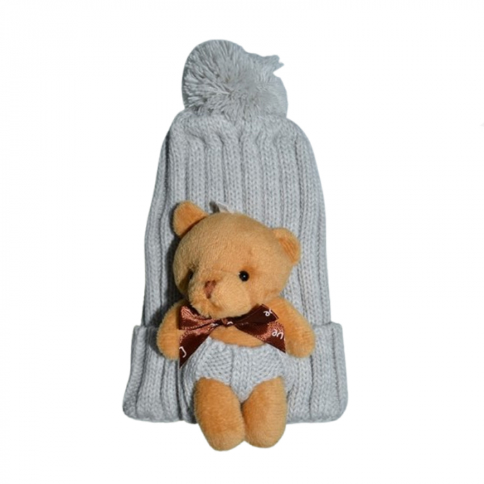 Caciula cu ursulet de plus detasabil Mini Junior CLA-MJ9, Gri [1]