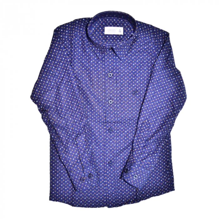 Camasa cu maneca lunga, slim cu model, pentru copii, LA Kids LKD1768-04, Albastru inchis [3]