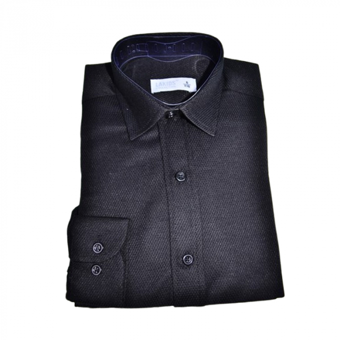 Camasa cu maneca lunga, slim, cu model tesut, pentru copii, LA Kids LKD1696-07, Negru [1]